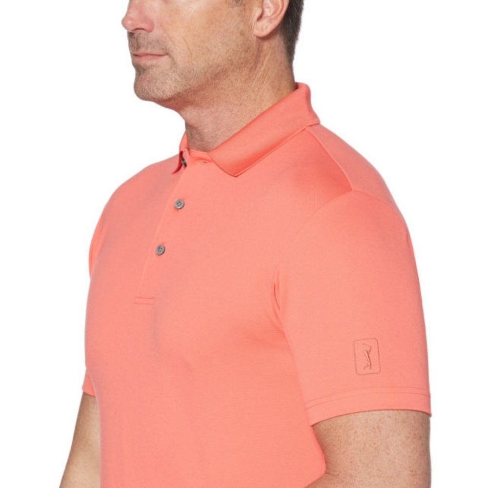 PGA TOUR Mens Short Sleeve Polo Shirt--Peach - Picture 2 of 3